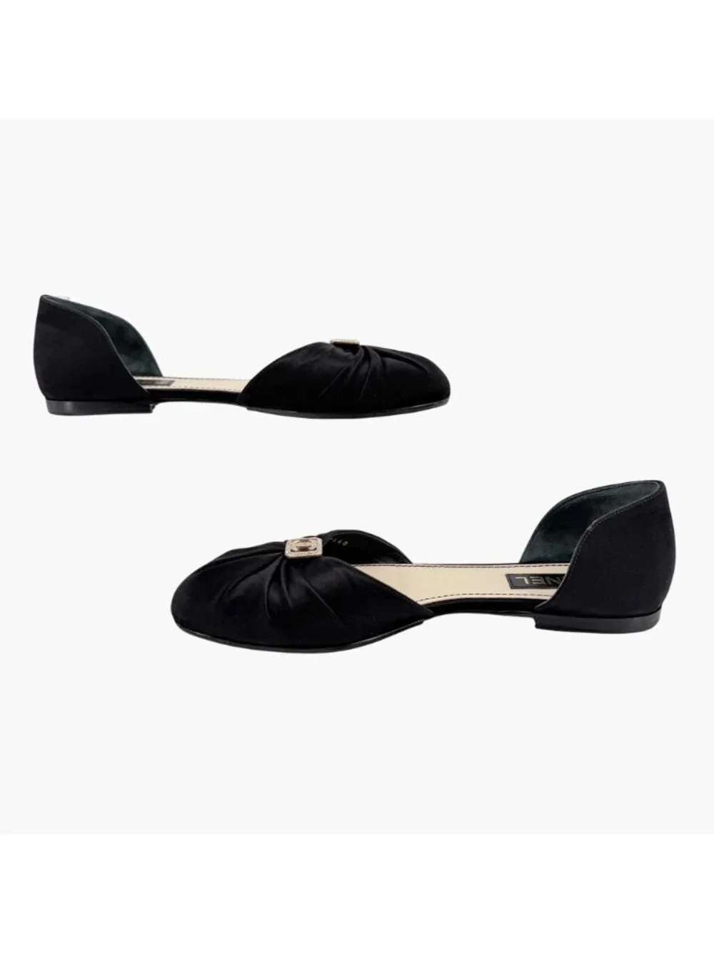Chanel Crystal CC D’Orsay Ballet Flats Black Satin Size 42 US 11-11.5 Women’s